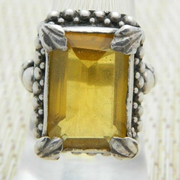 Vintage Jewelry - .925 Sterling Silver Large Topaz Orange Glass Ring
